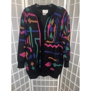 Lilly of California 1980’s Retro Vintage Colorful Knit Cardigan Sweater Size L